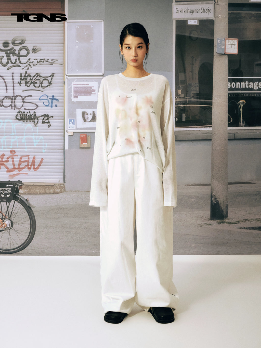 TGNS Letter Conch Shell Casual Micro-transparent Blouse