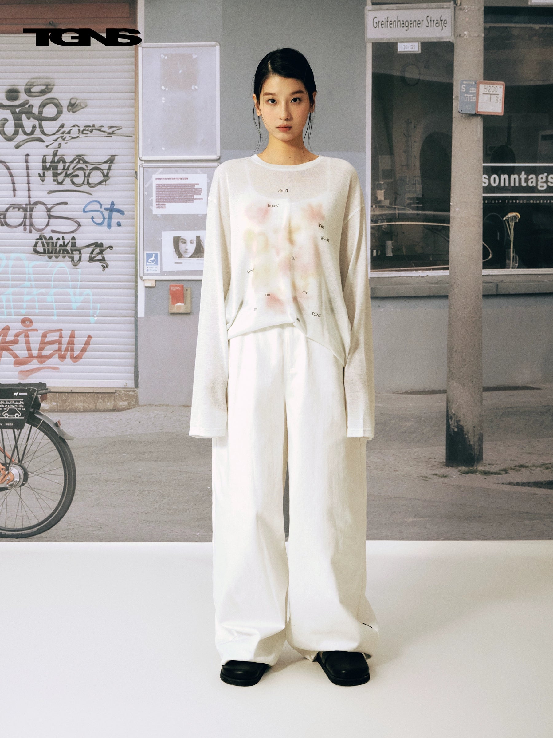 TGNS Letter Conch Shell Casual Micro-transparent Blouse