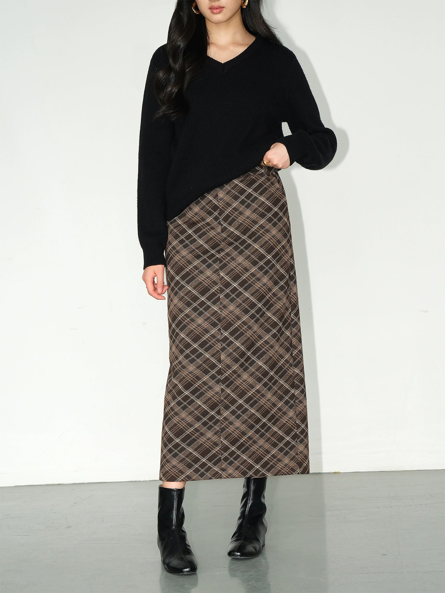 NEVA HU Vintage High Waist Plaid Skirt