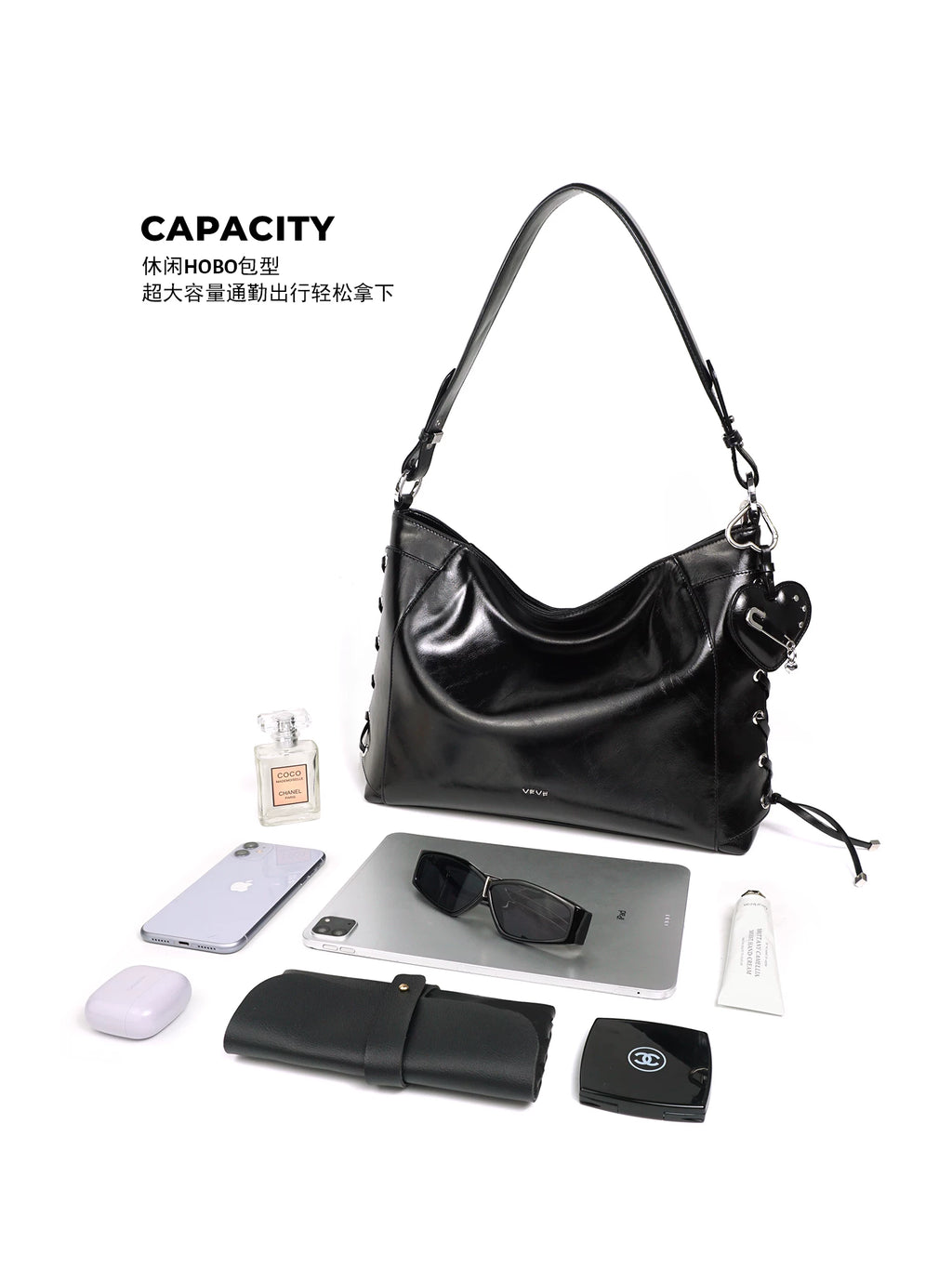 VFVF Black Woven Faux Leather Zip-Top Hobo Bag