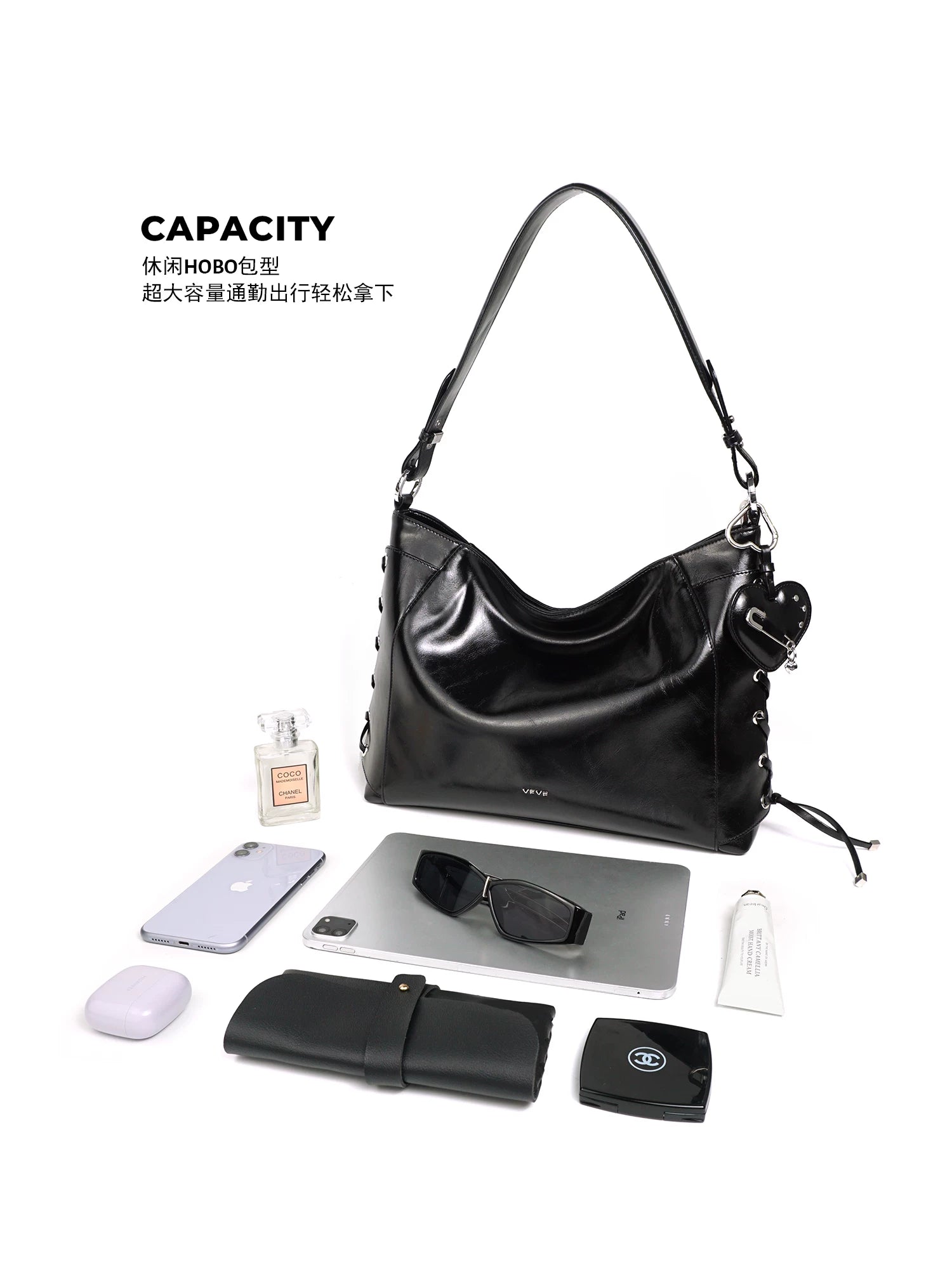 VFVF Black Woven Faux Leather Zip-Top Hobo Bag