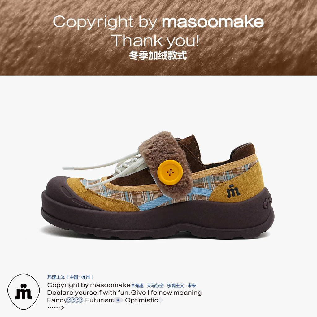 MASOOMAKE Suede Velcro Platform Wide-Toe Sneaker