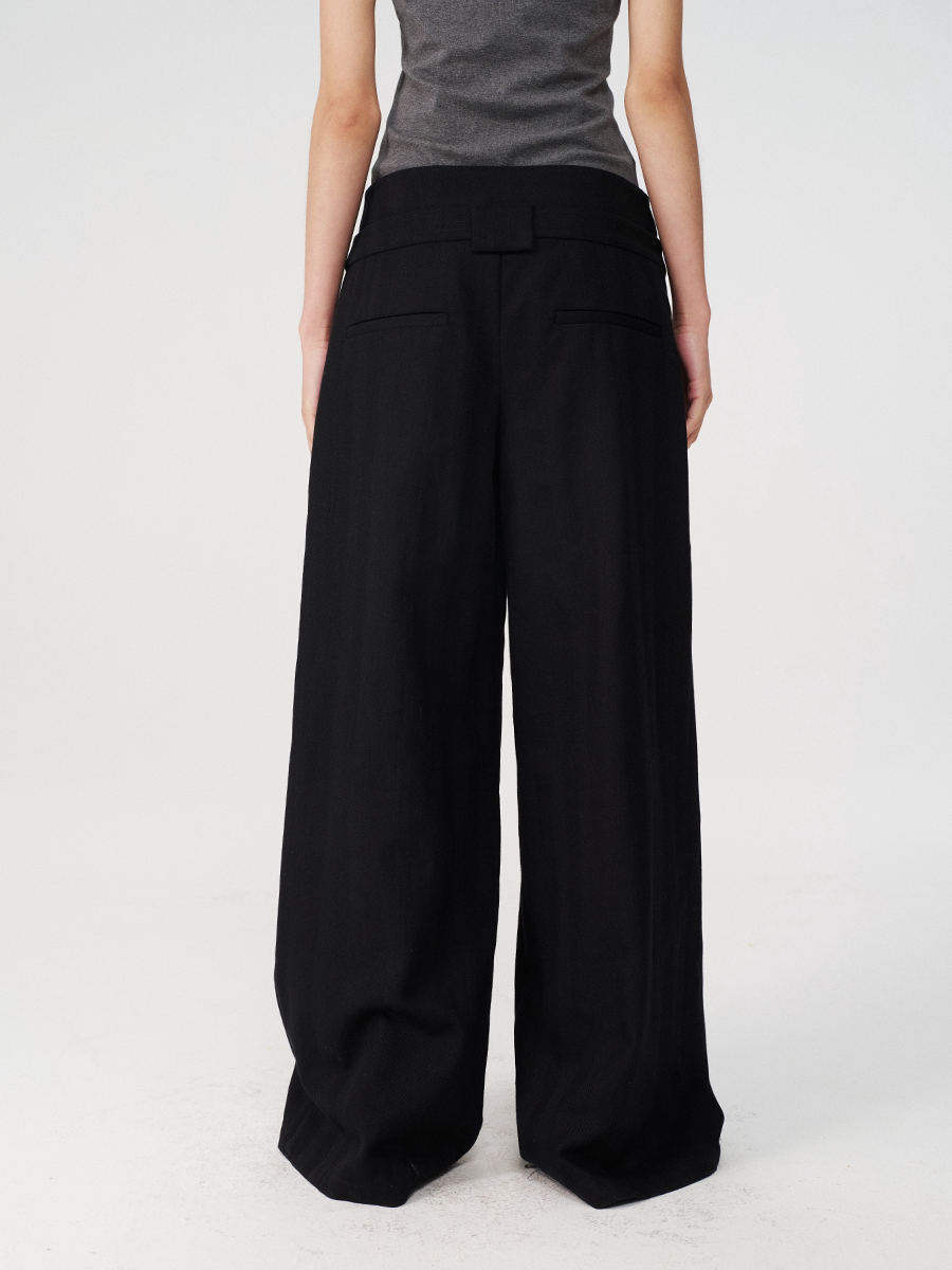 JCAESAR WOMEN Pleated Wide-Leg Low-Rise Trousers