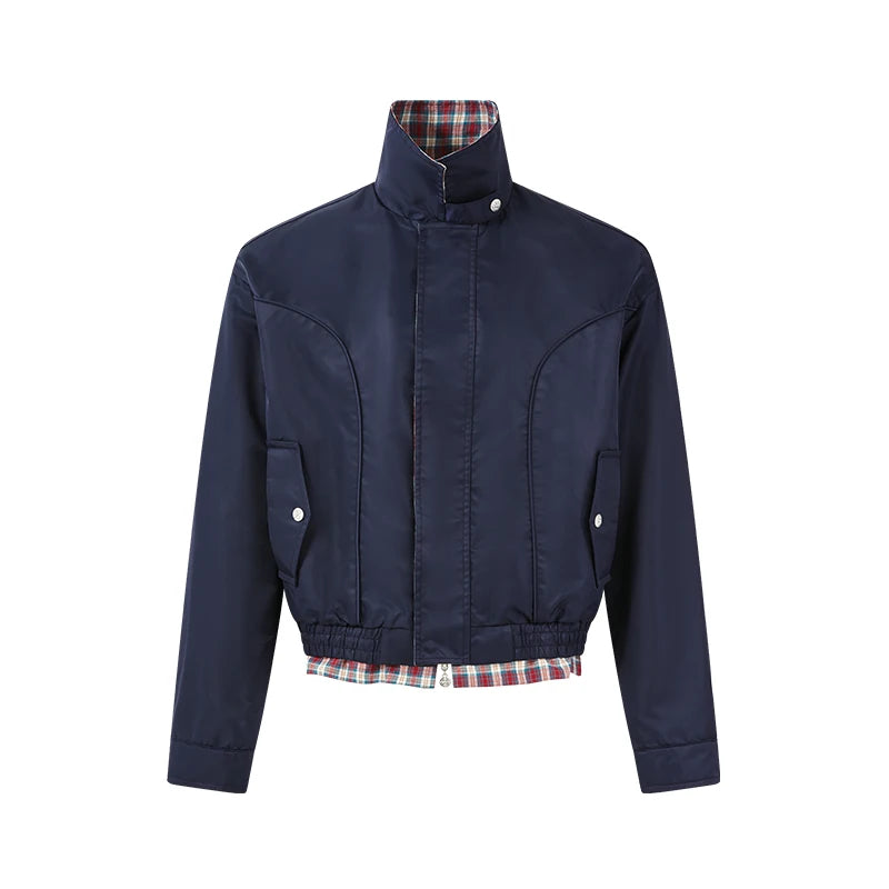 KREATE Plaid Houndstooth Loose Stand Collar Harrington Jacket