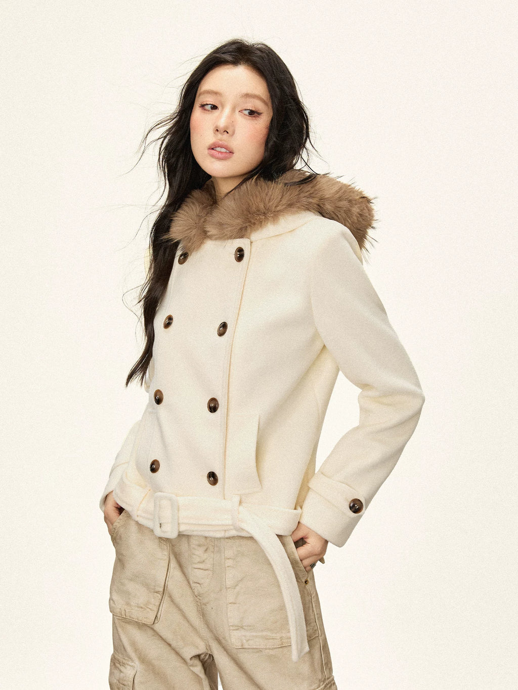 Cherry Melody Double-breasted Tweed Hooded Jacket