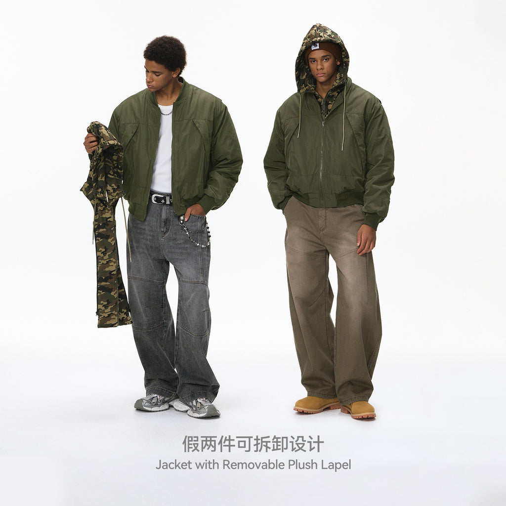 Inflation Removable Fake Two-piece Hooded Jacket