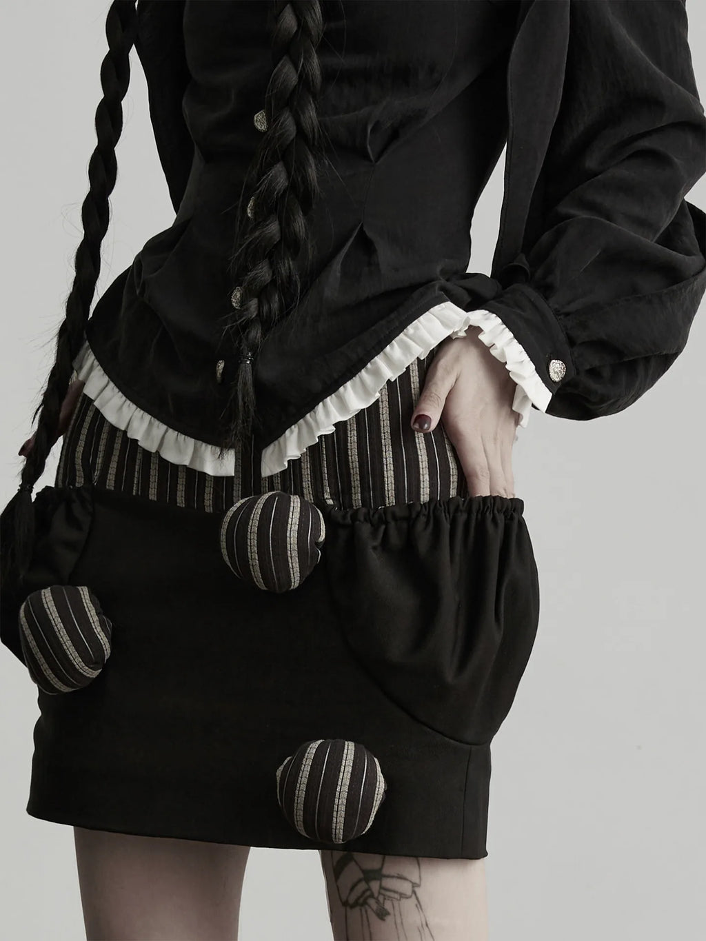 INDULGE Shadow High-Waist Striped Spliced Mini Skirt