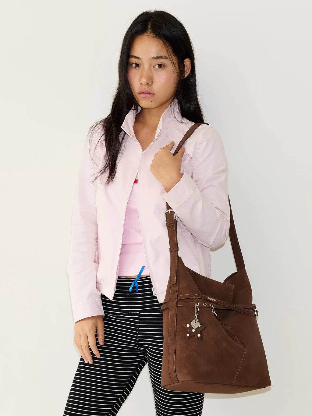 VFVF Black PU Leather Zip-Top Shoulder Bag
