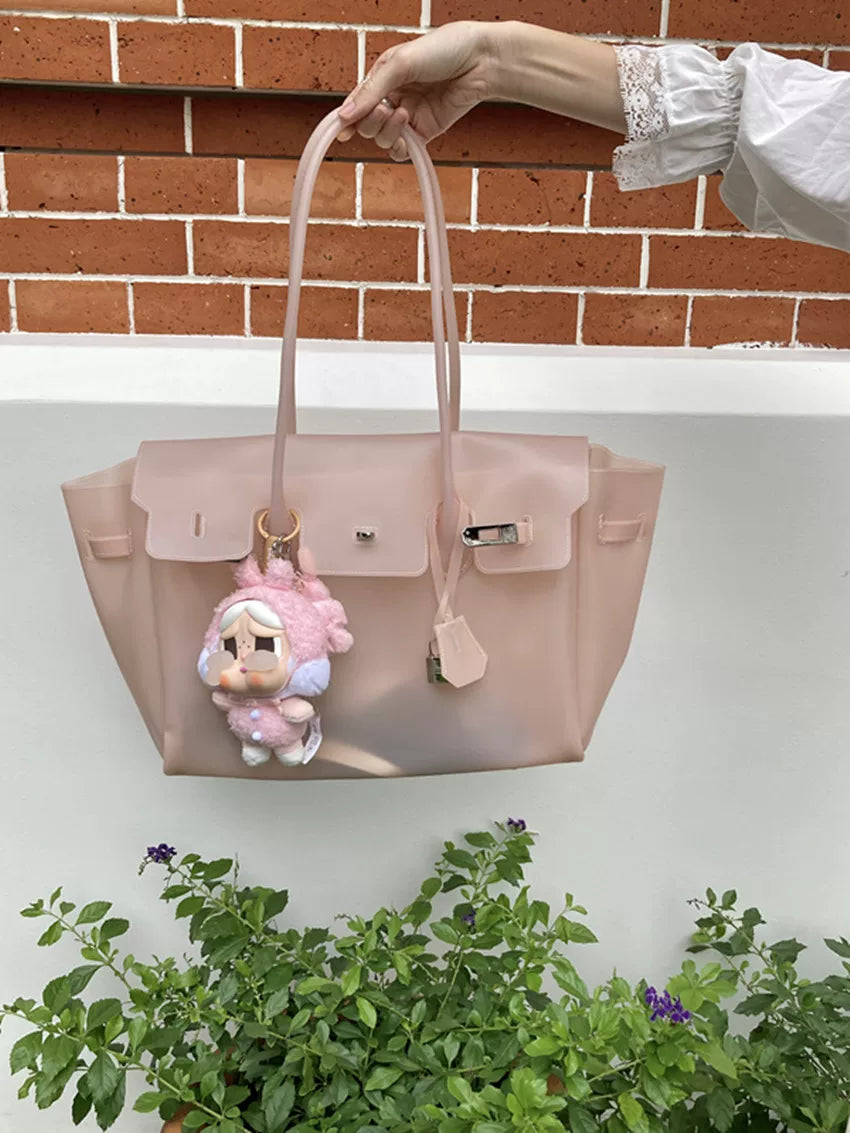 Fat*2 Semi-Transparent Faux Leather Buckle Top-Handle Bag