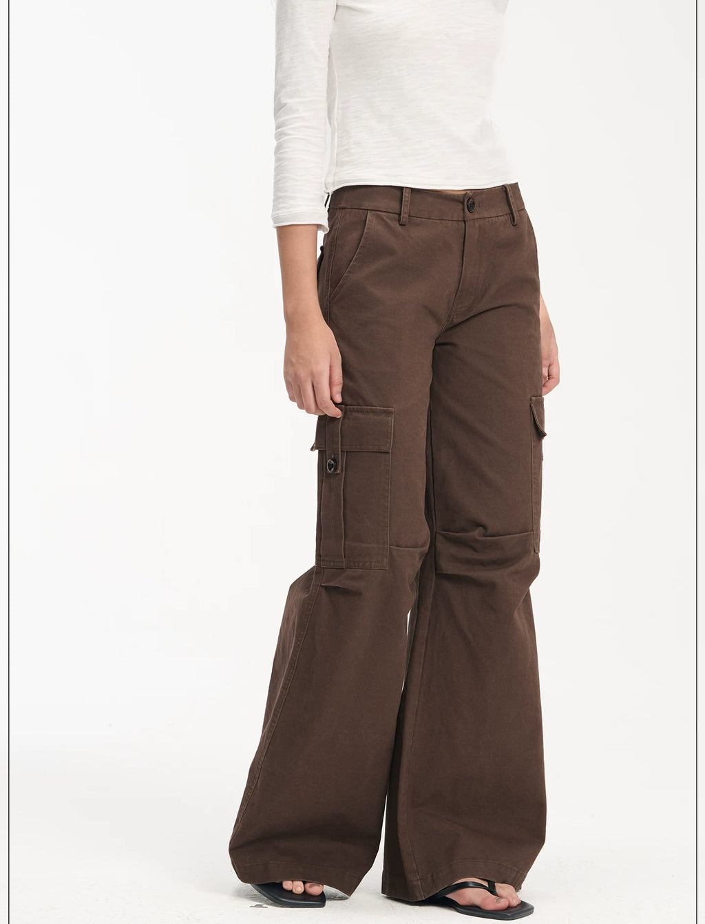 LINY LIBERTY Vintage Washed High-Waist Wide-Leg Cargo Pants