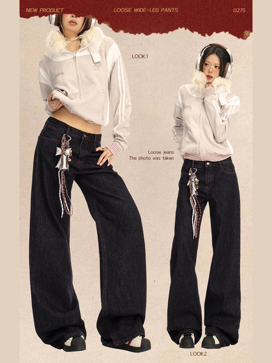 KPSR Contrasting Color Loose and Thin Drape Jeans