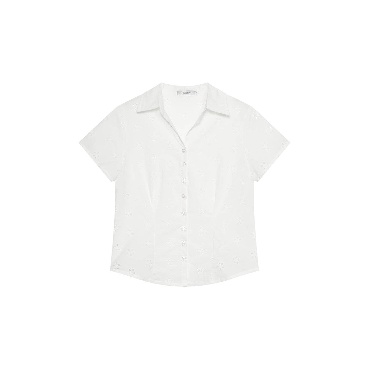 FUNKYFUN White Burnout Embroidery Slim-Fit V-Neck Tee