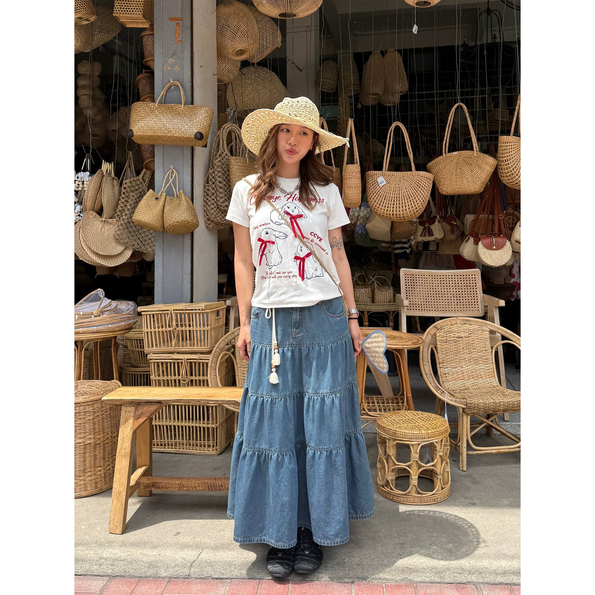 CCYE Soft Denim High Waist A-shaped Skirt