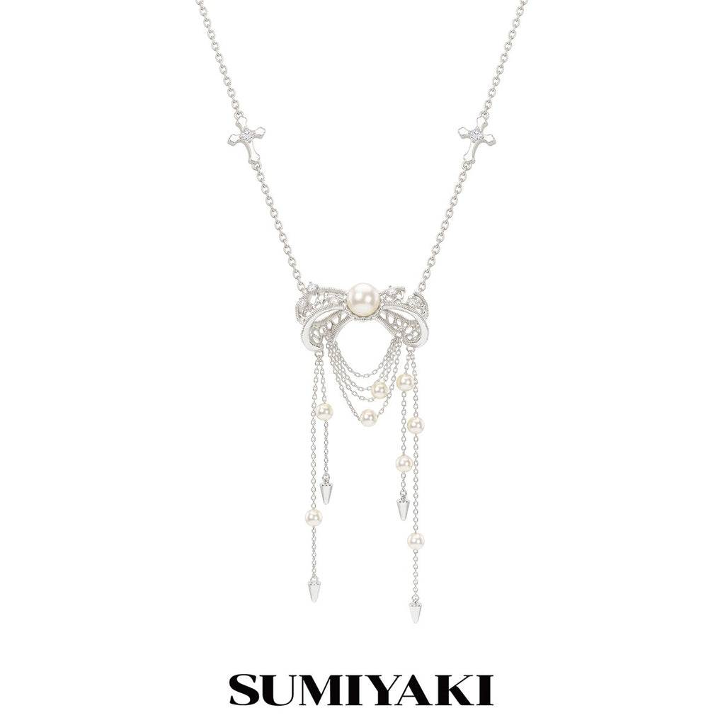 SUMIYAKI Pearl Bow Tassel Pendant Necklace