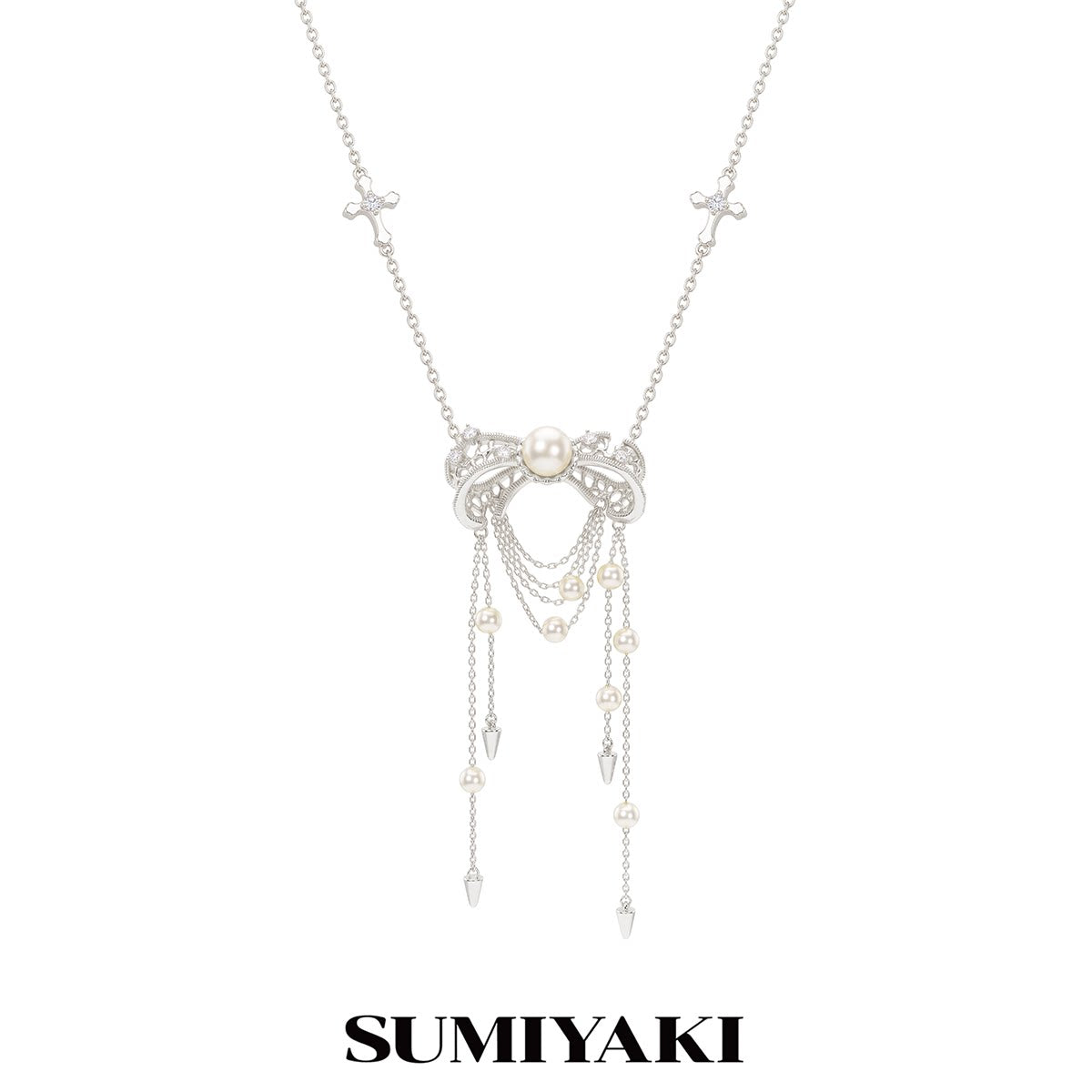 SUMIYAKI Pearl Bow Tassel Pendant Necklace