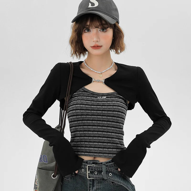 Girlyhalo Striped Long-Sleeve Cami Top