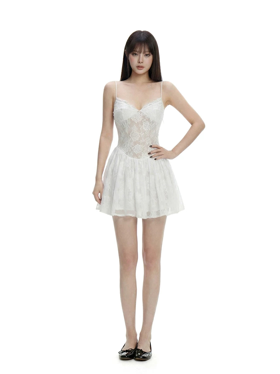 WITHMIN Lace Waist Puffy Skirt Two-piece Set