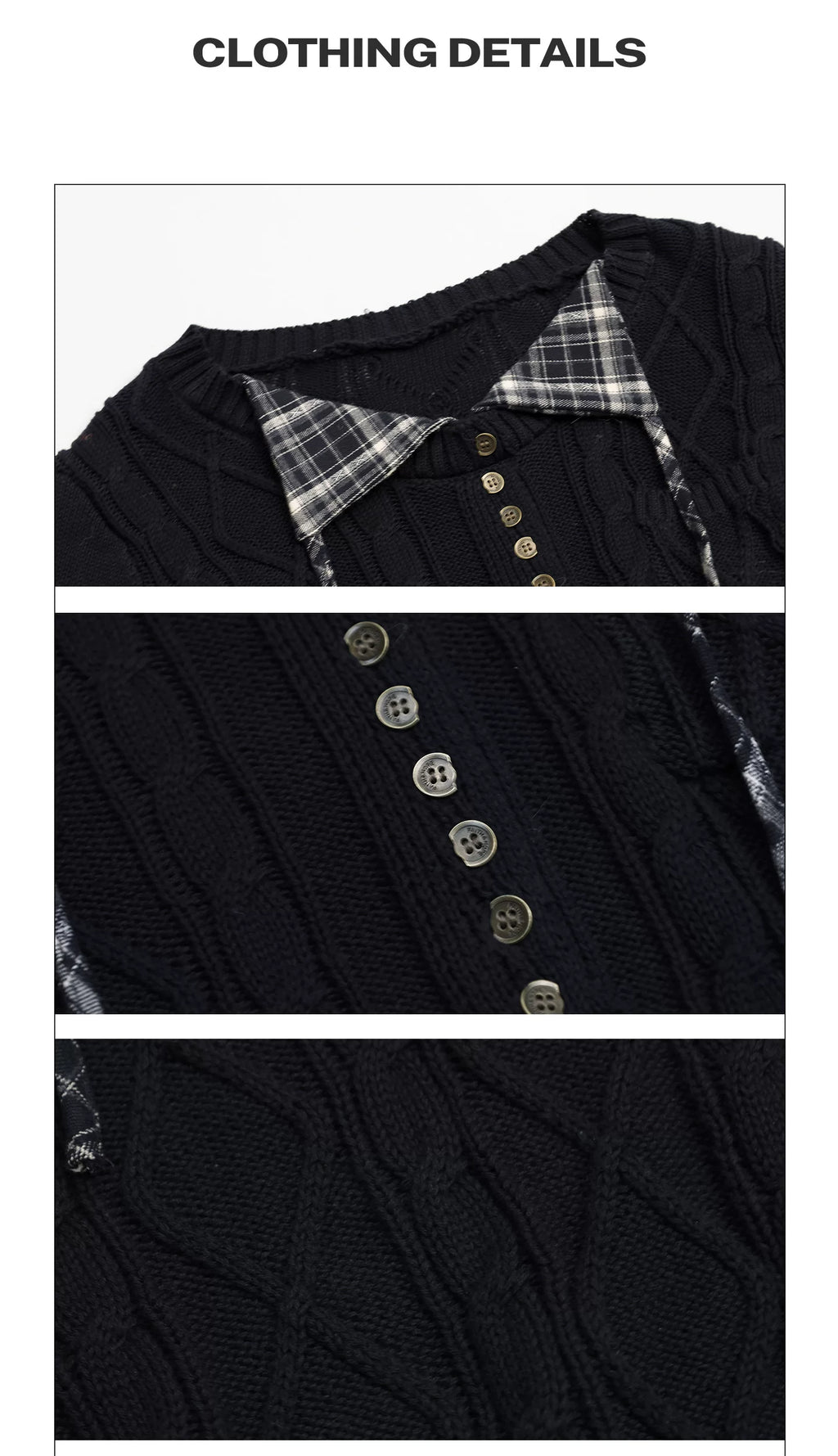 Girlyhalo Vintage Plaid Lapel Knitted Twist Long Sleeve
