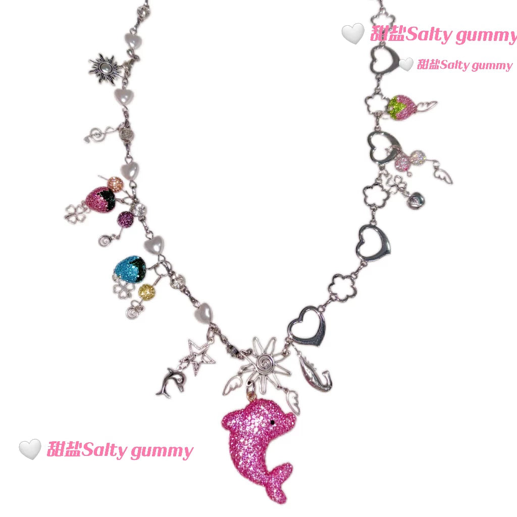 Salty gummy Handmade Dolphin Paradise Pendant Necklace