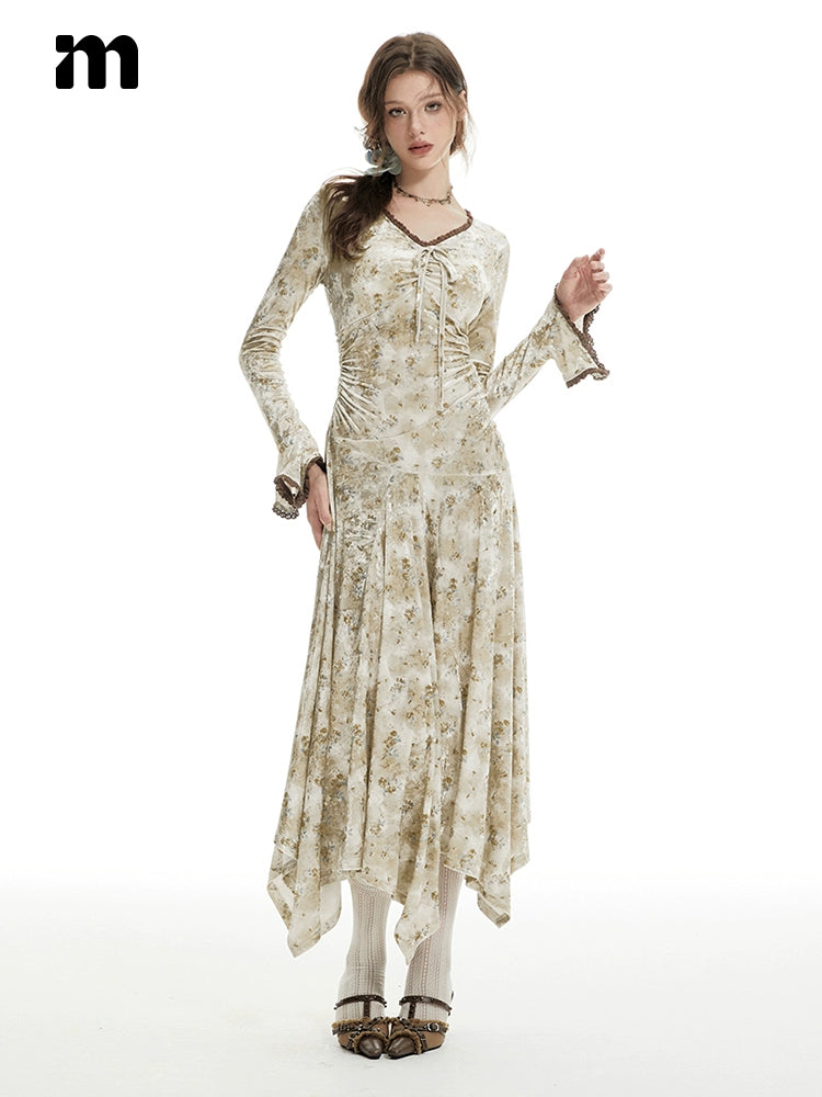 Imone Floral Waist Irregular Flared Sleeve Dress
