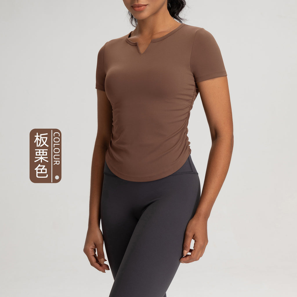 Athena Lulu Slim Fit V-Neck Pleated Fitness Sports Yoga Suit