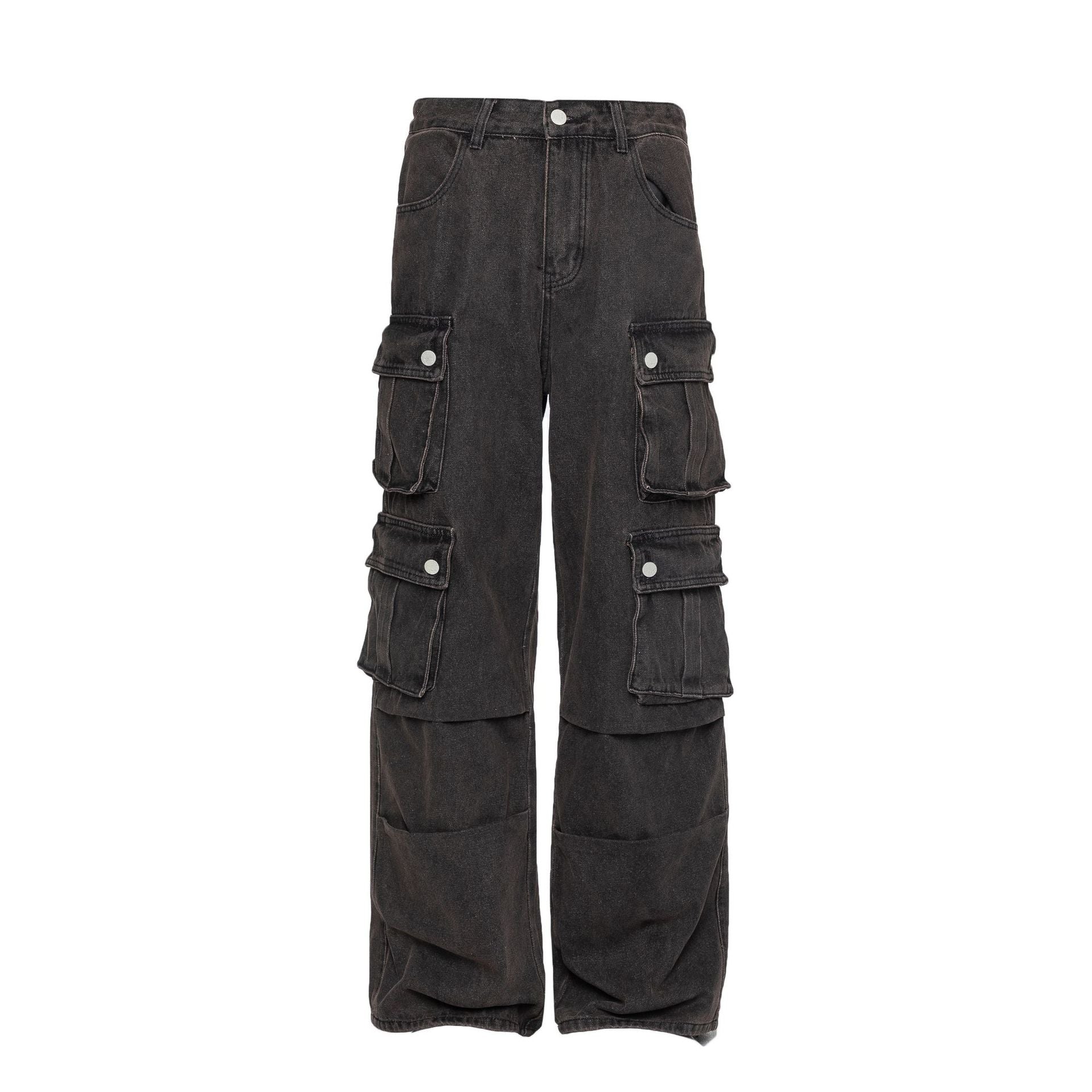 TRYTHMCLUB Vintage Wide Leg Straight Loose Multi-Pocket Jeans
