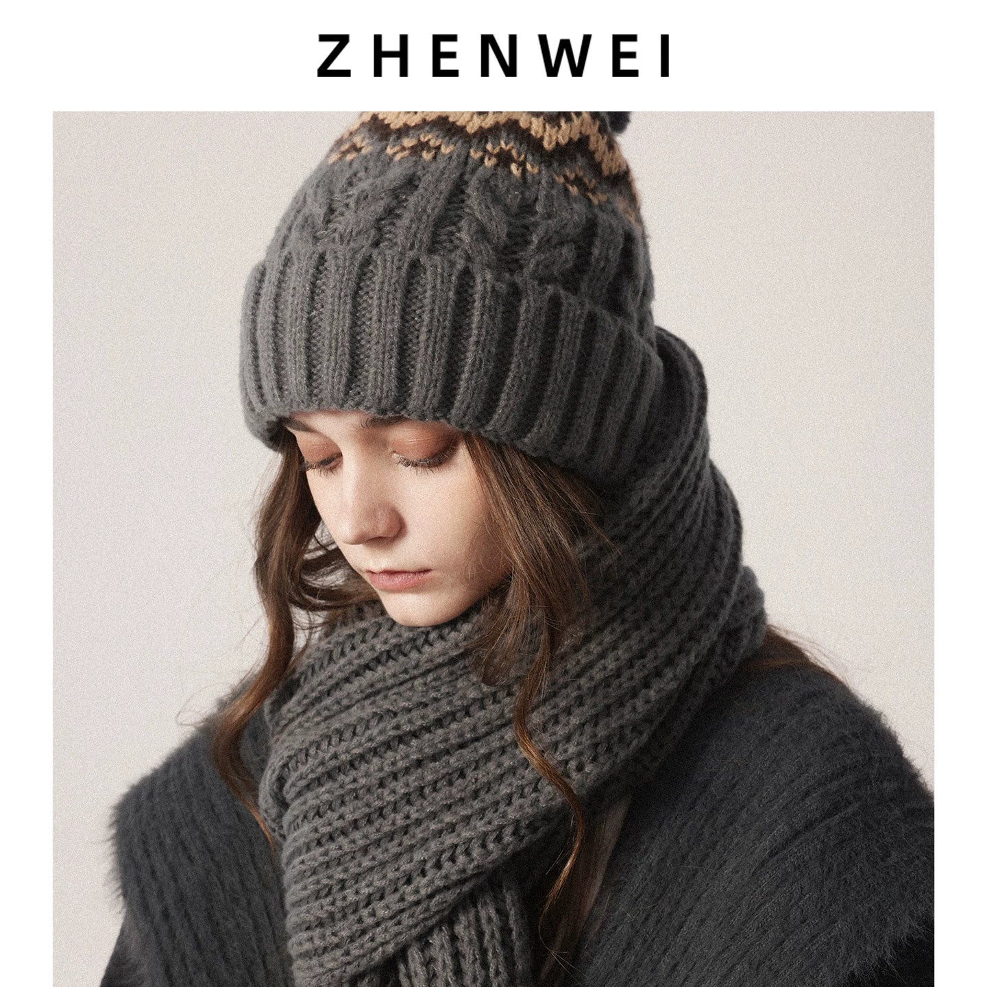 ZHENWEI Fair Island Style Scarf Hat Two-piece Set