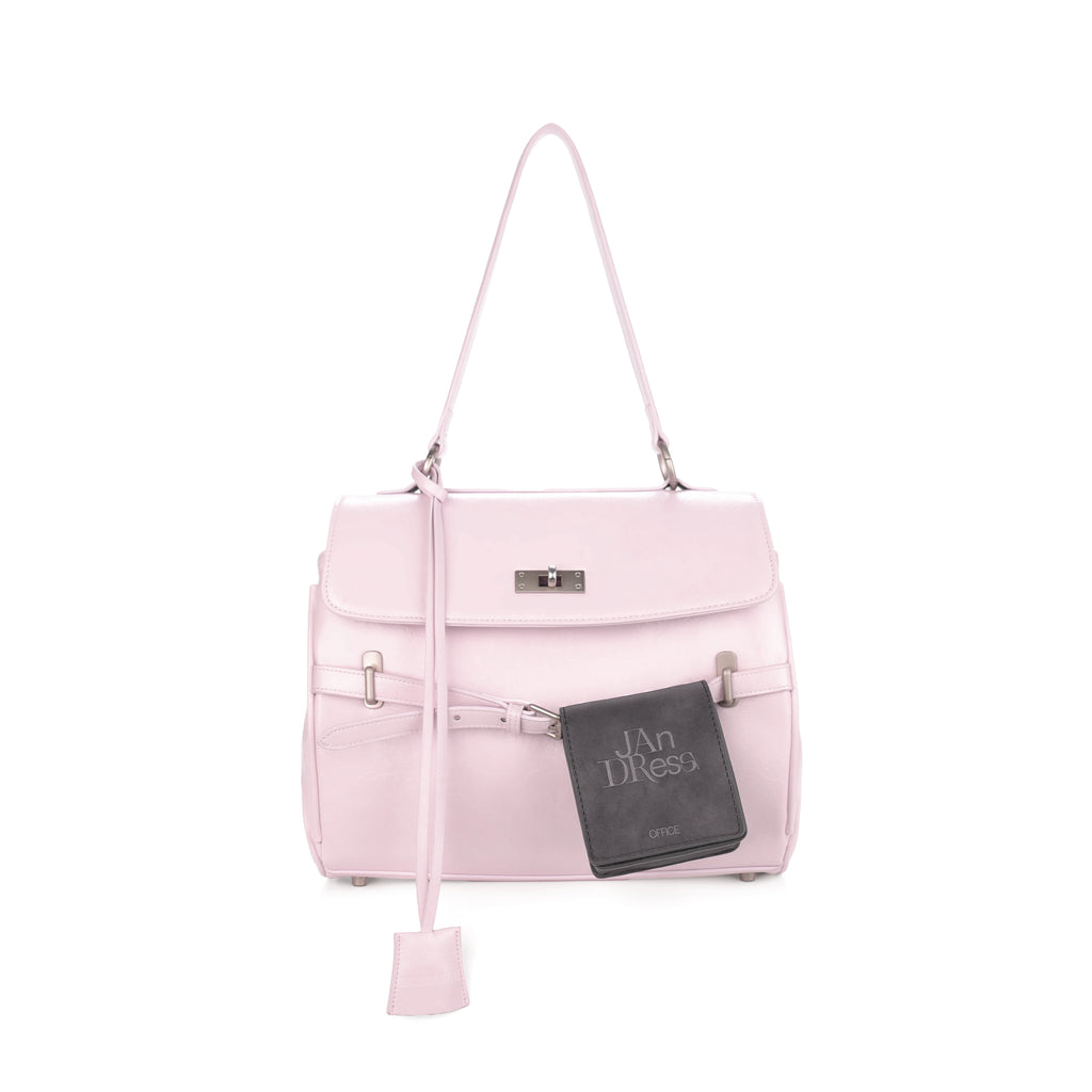 JANDRESS Pink Faux Leather Lock-Top Backpack