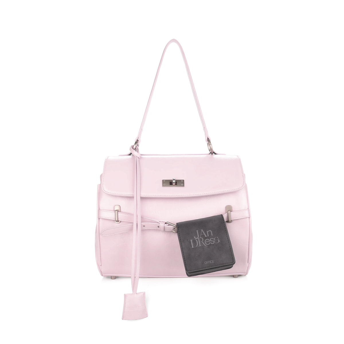 JANDRESS Pink Faux Leather Lock-Top Backpack