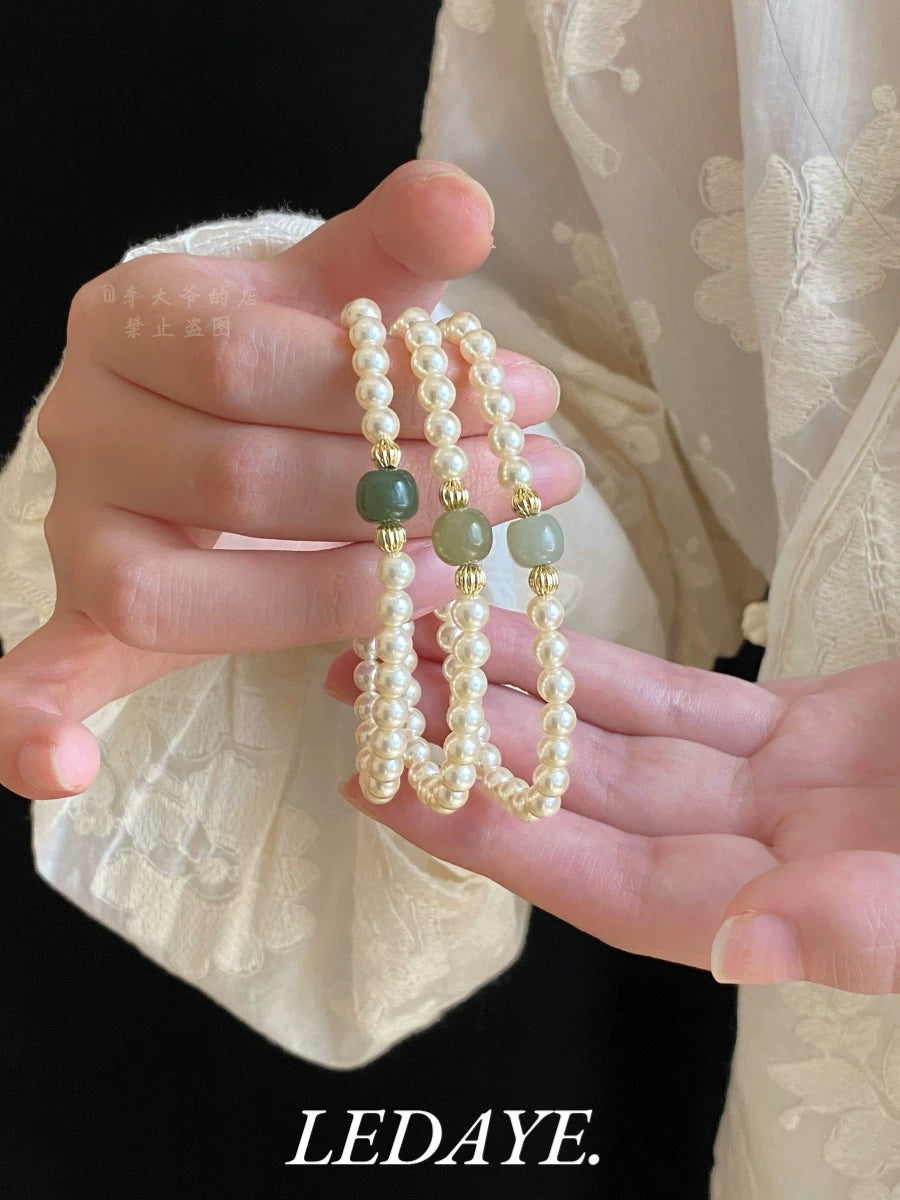 LIDAYE Natural Hetian Jade Pearl Beaded Bracelet