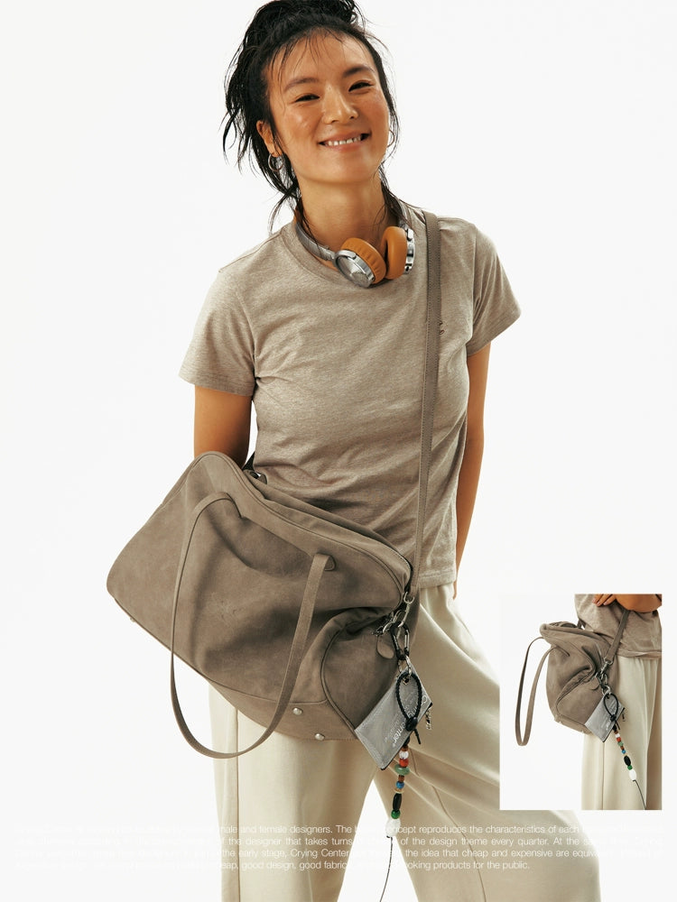 CryingCenter Fleece Contrasting Color Splicing Capacity Shoulder Bag