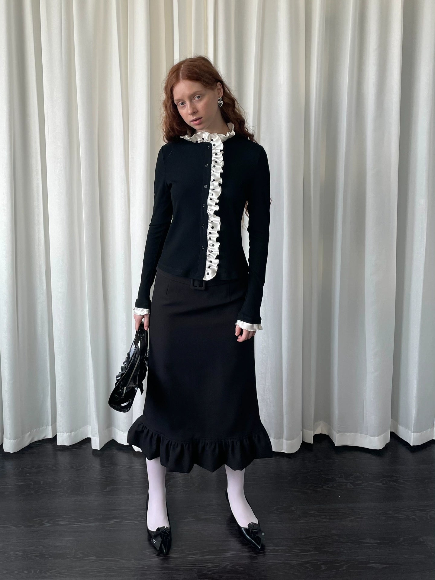 Loosesmell Polka Dot Placket Long Sleeve