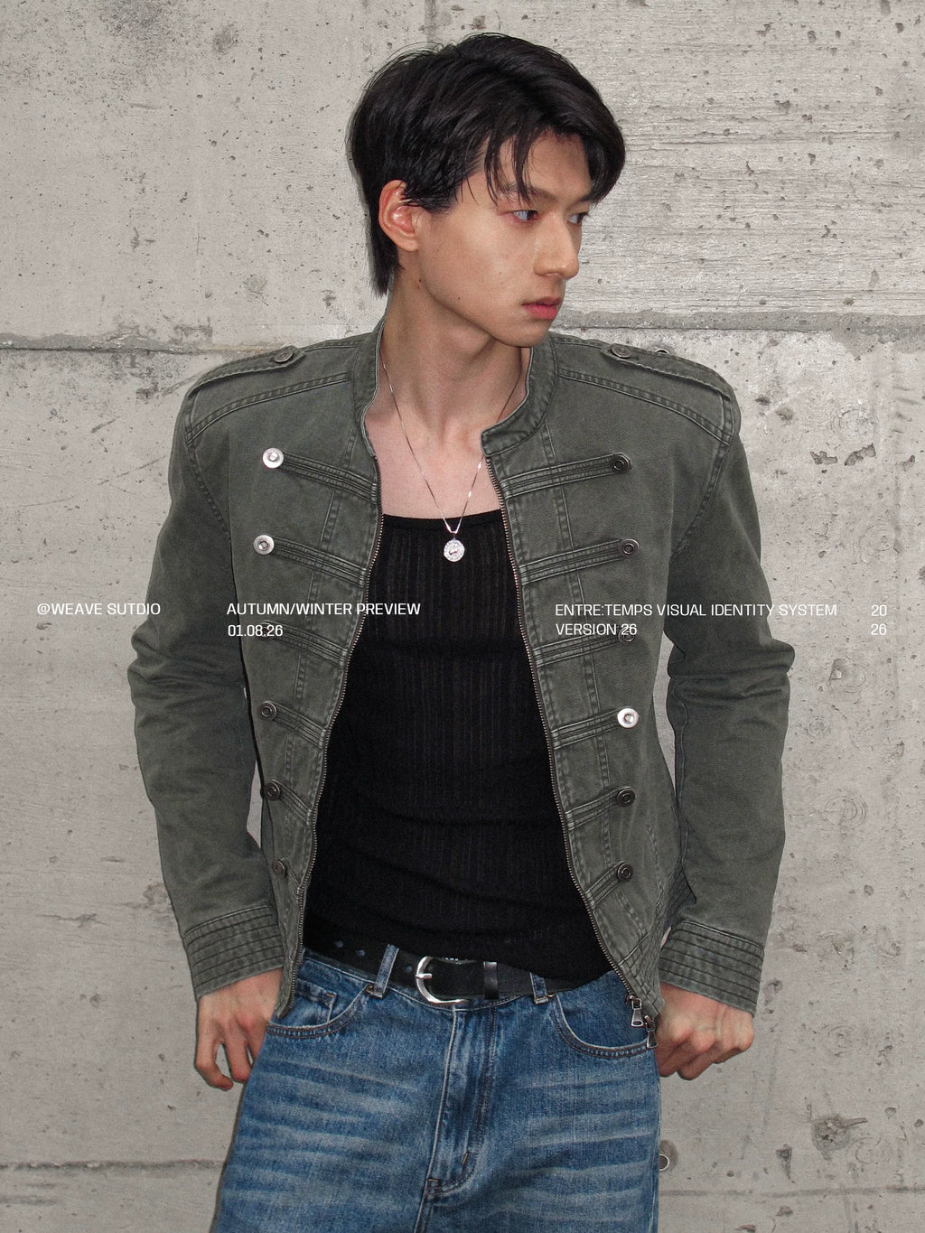 WEAVE Military Green Padded Shoulder Slim Fit Jacket
