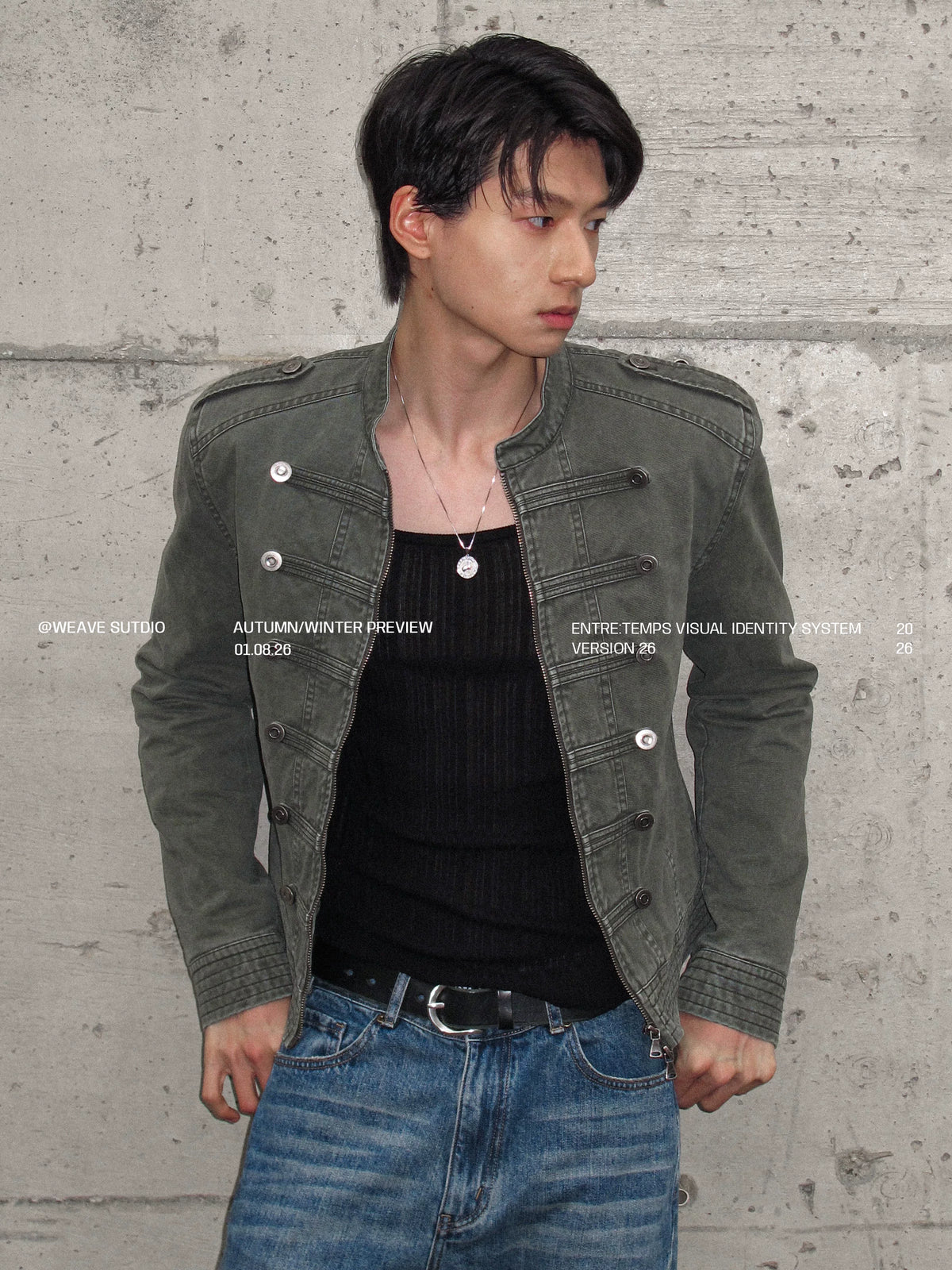 WEAVE Military Green Padded Shoulder Slim Fit Jacket