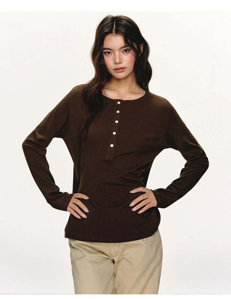 Anna Aneae Henry Collar Bottom Casual Long Sleeve