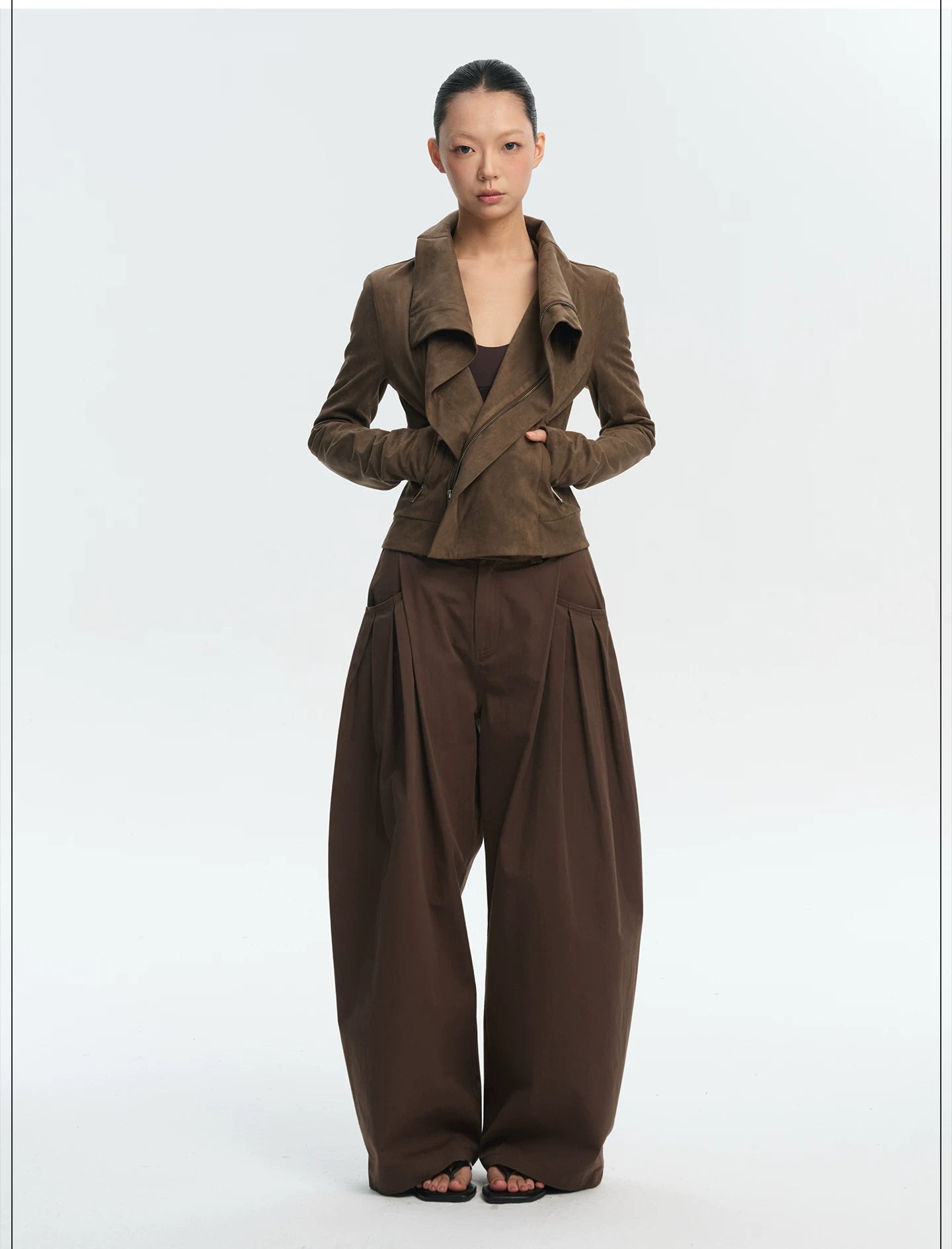 LINY LIBERTY Vintage Lapel Short Zip Jacket