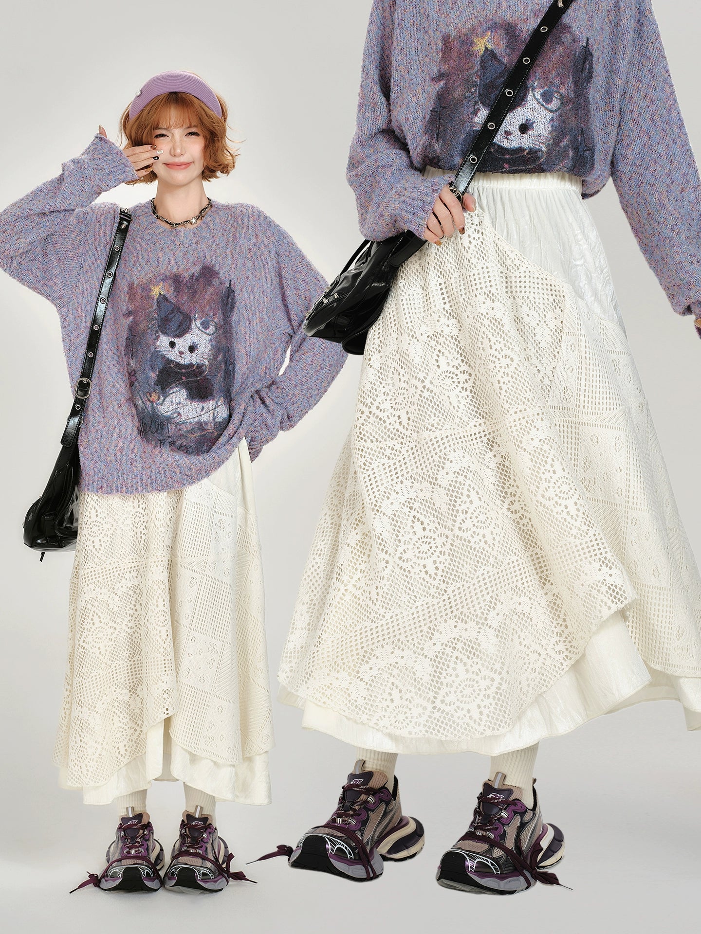 Girlyhalo Vintage Irregular Patchwork Lace Skirt