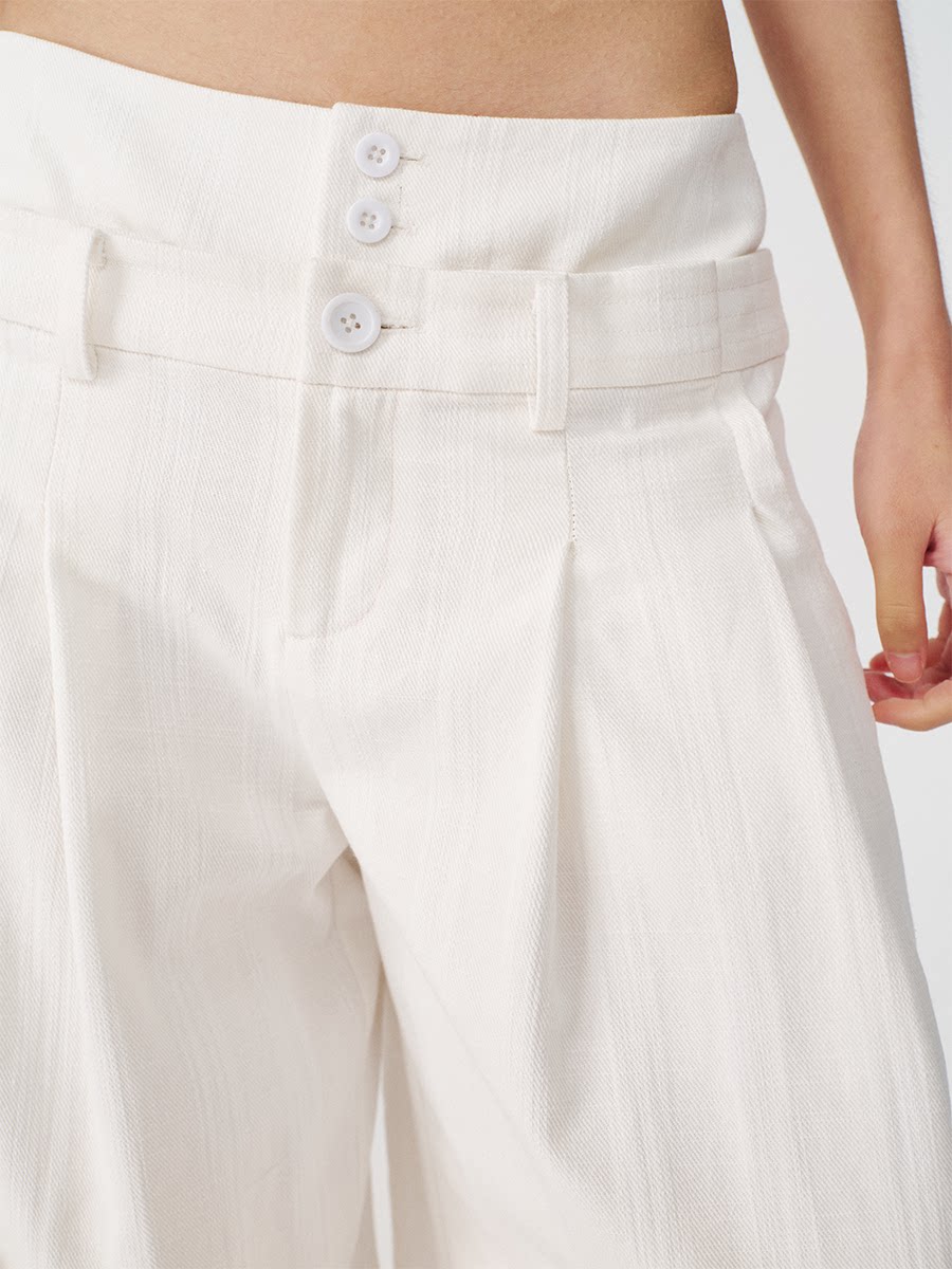 JCAESAR WOMEN Pleated Wide-Leg Low-Rise Trousers