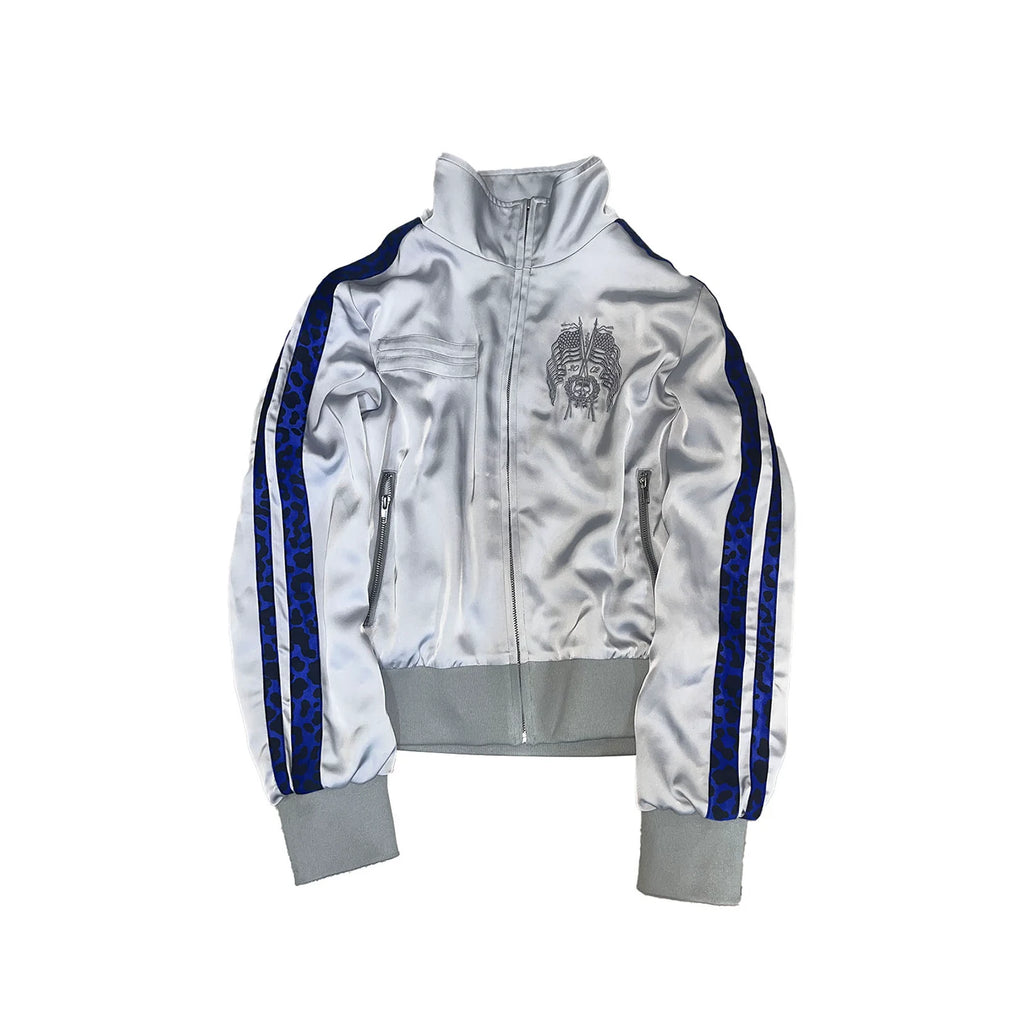 no E mosen SKUll Flag Leopard-Print Stand-Collar Jacket