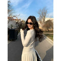 Pusumede Slim-fit Long-sleeved Knitted Sweater Pleated Drape Skirt Set