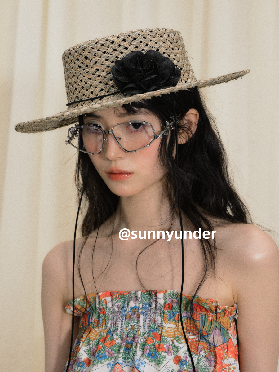 Sunnyunder Salty Straw Hollow Flat Top Straw Hat