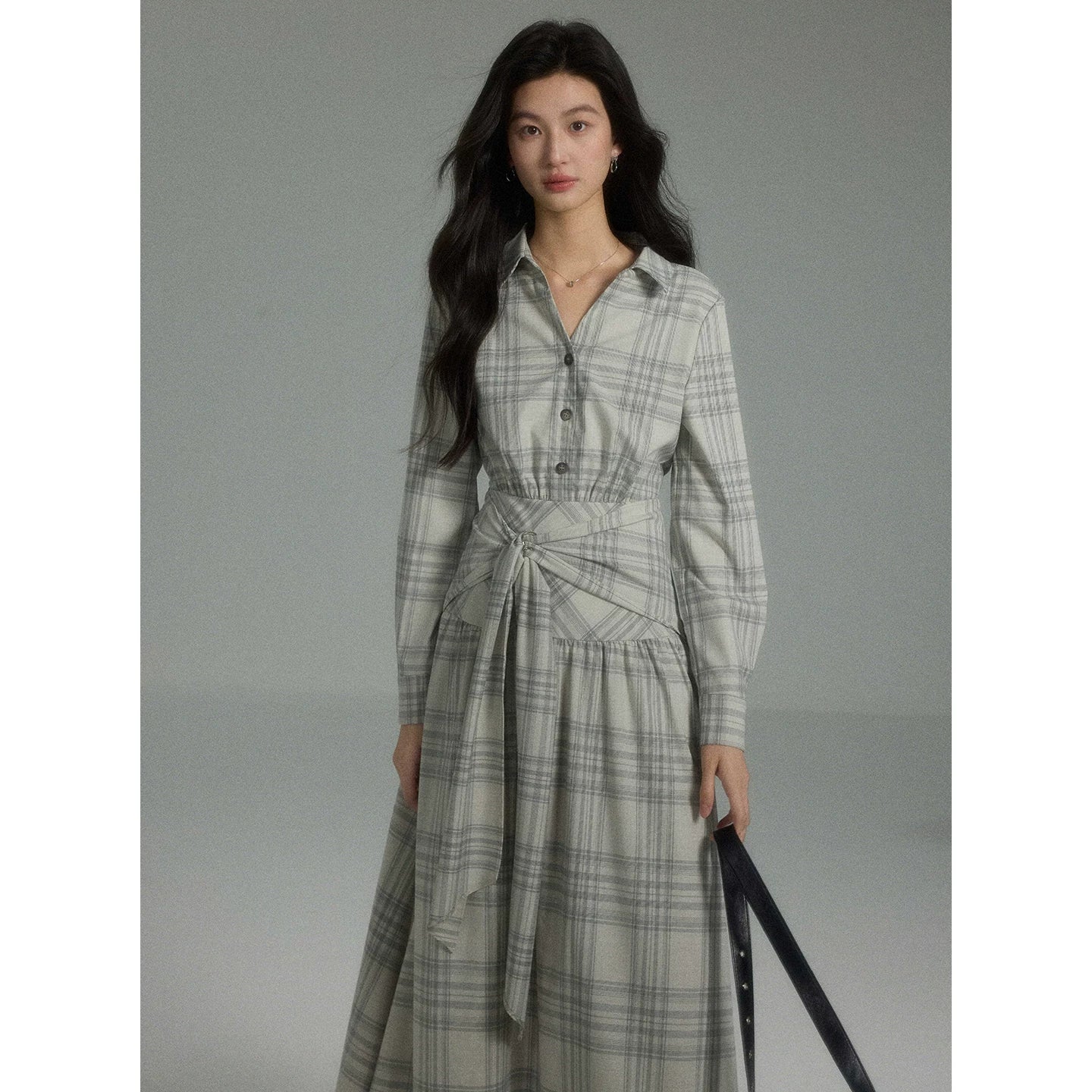 TYANG Temperament Commuter Plaid Waist Dress