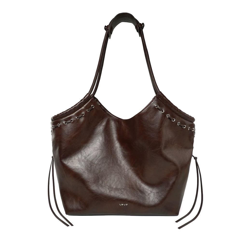 VFVF Brown Woven Faux Leather Magnetic Snap Shoulder Bag
