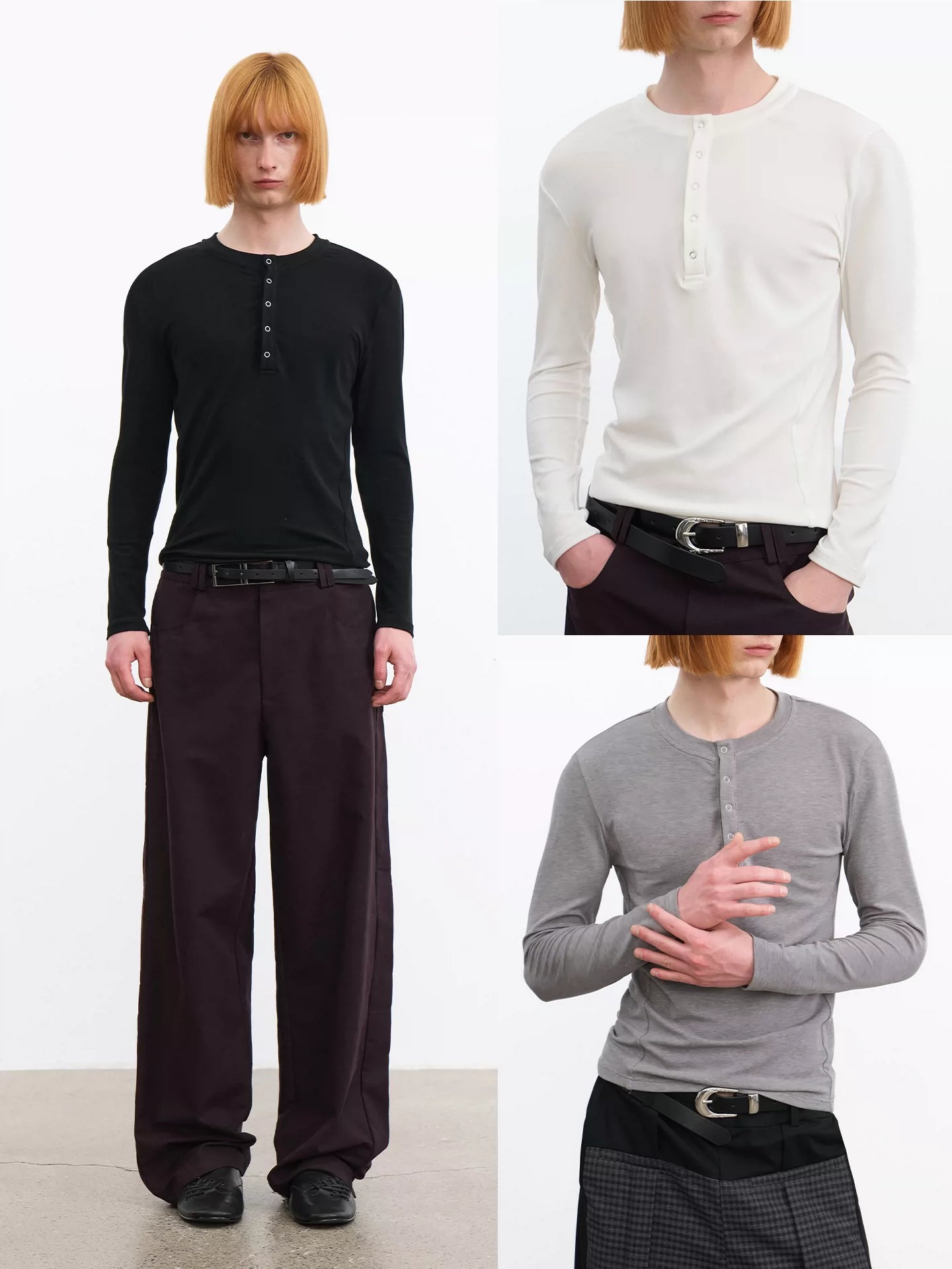 JCAESAR Strength Five-Claw Snap Slim Fit Henley Shirt