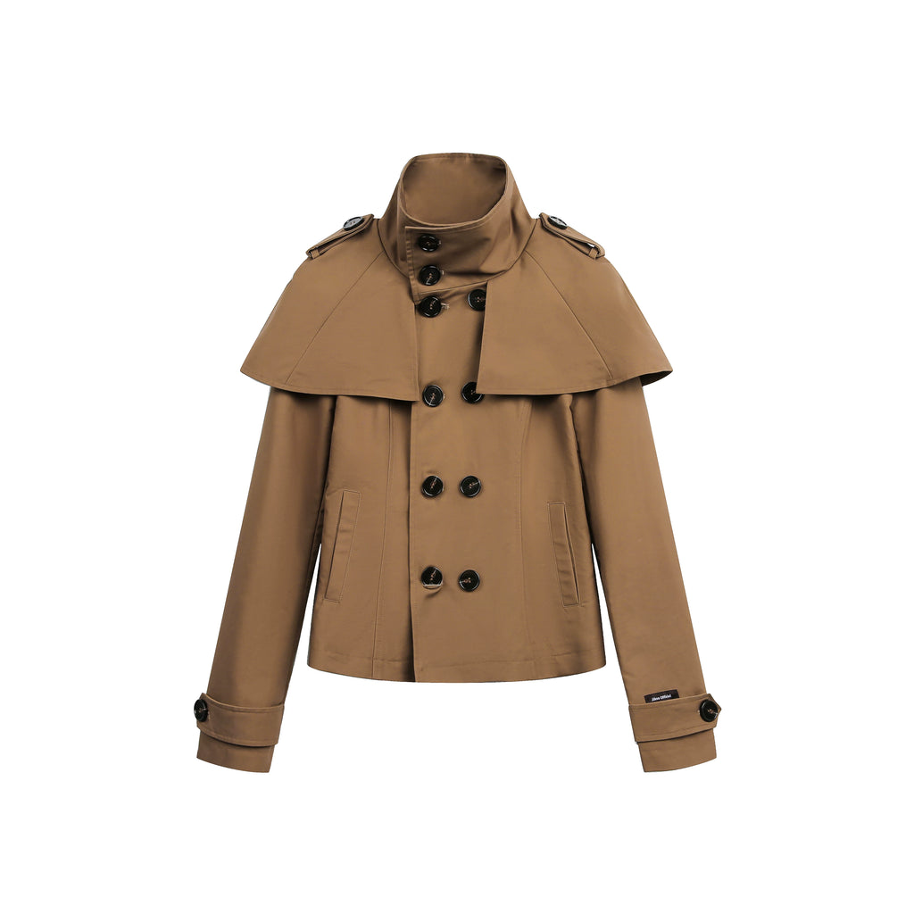 JIKOO Double-Breasted Stand Collar Slim Fit Trench Coat