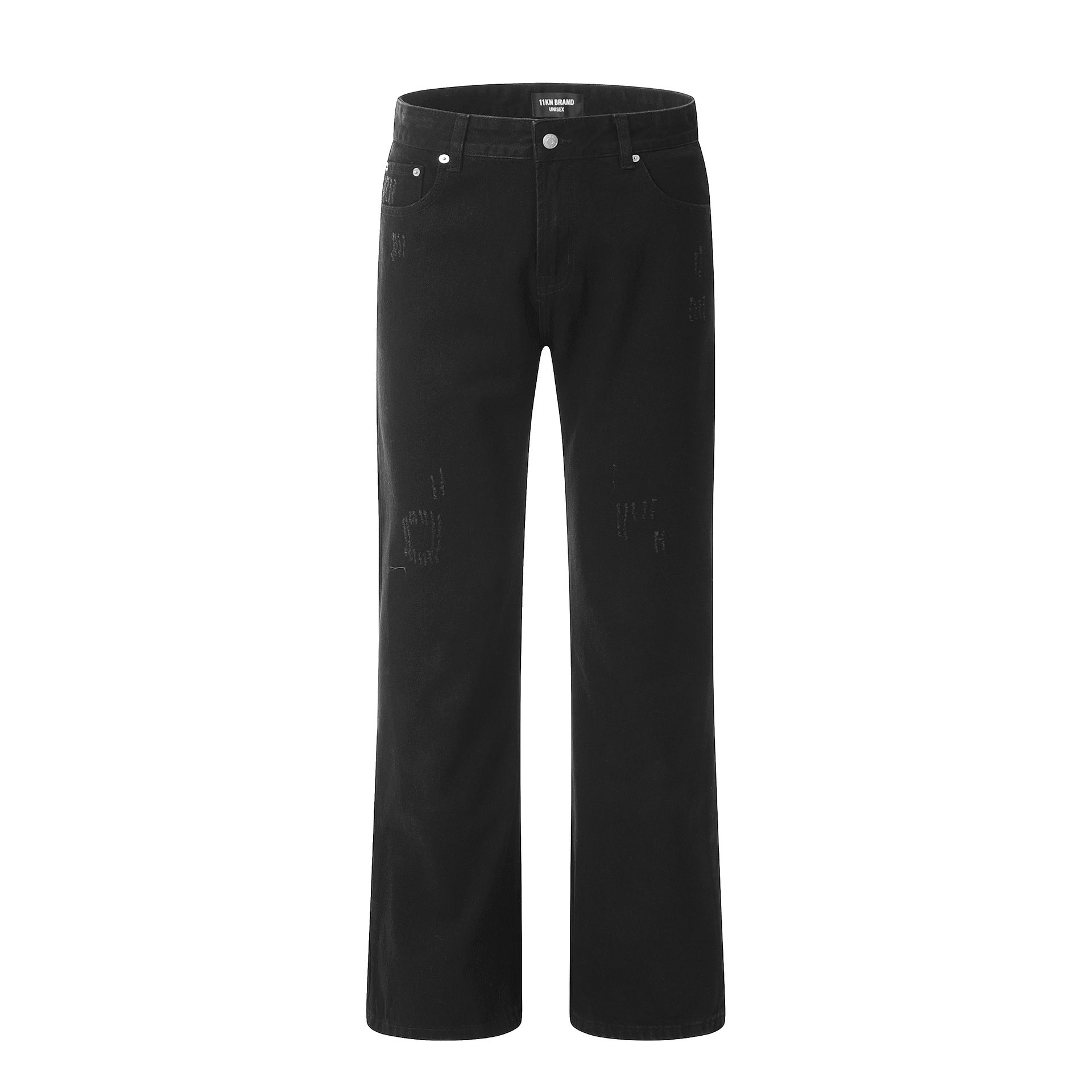 11KN Street Style Distressed Straight Loose Wide-leg Retro Cleanfit Trousers