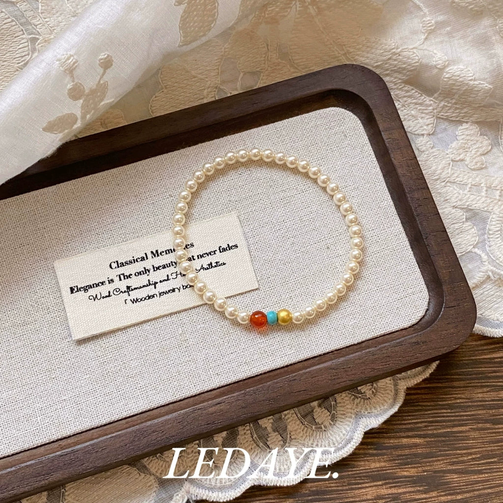 LIDAYE Red Agate Pearl Layered Bracelet