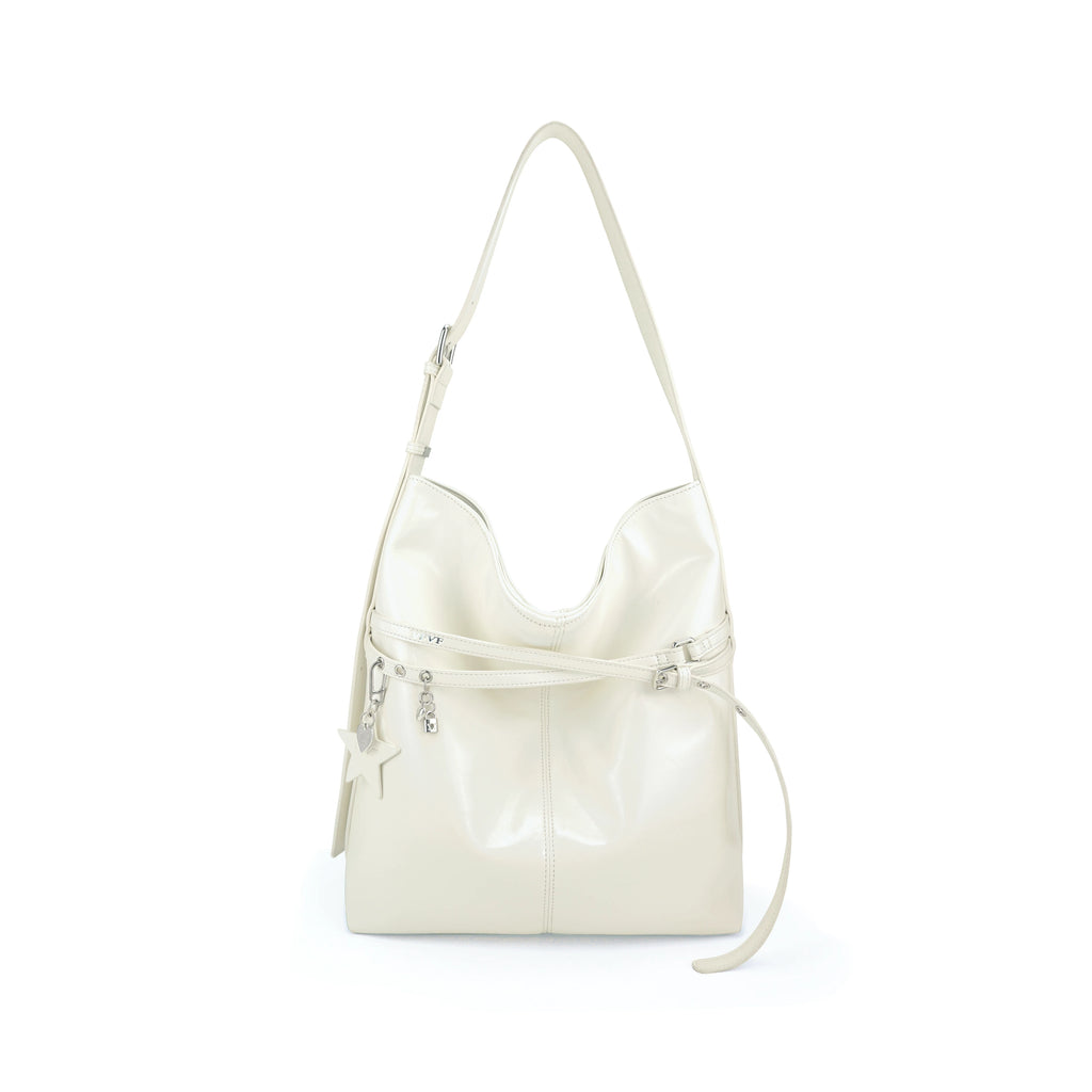 VFVF Black PU Leather Zip-Top Shoulder Bag