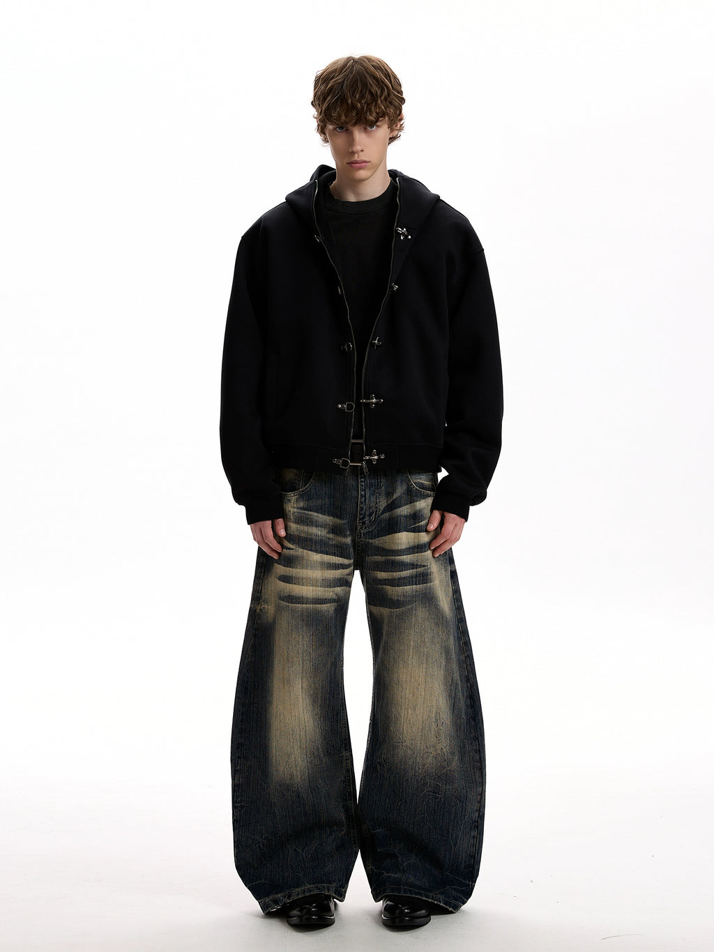 A PUEE Vintage Plane Buckle Zipper Short Jacket