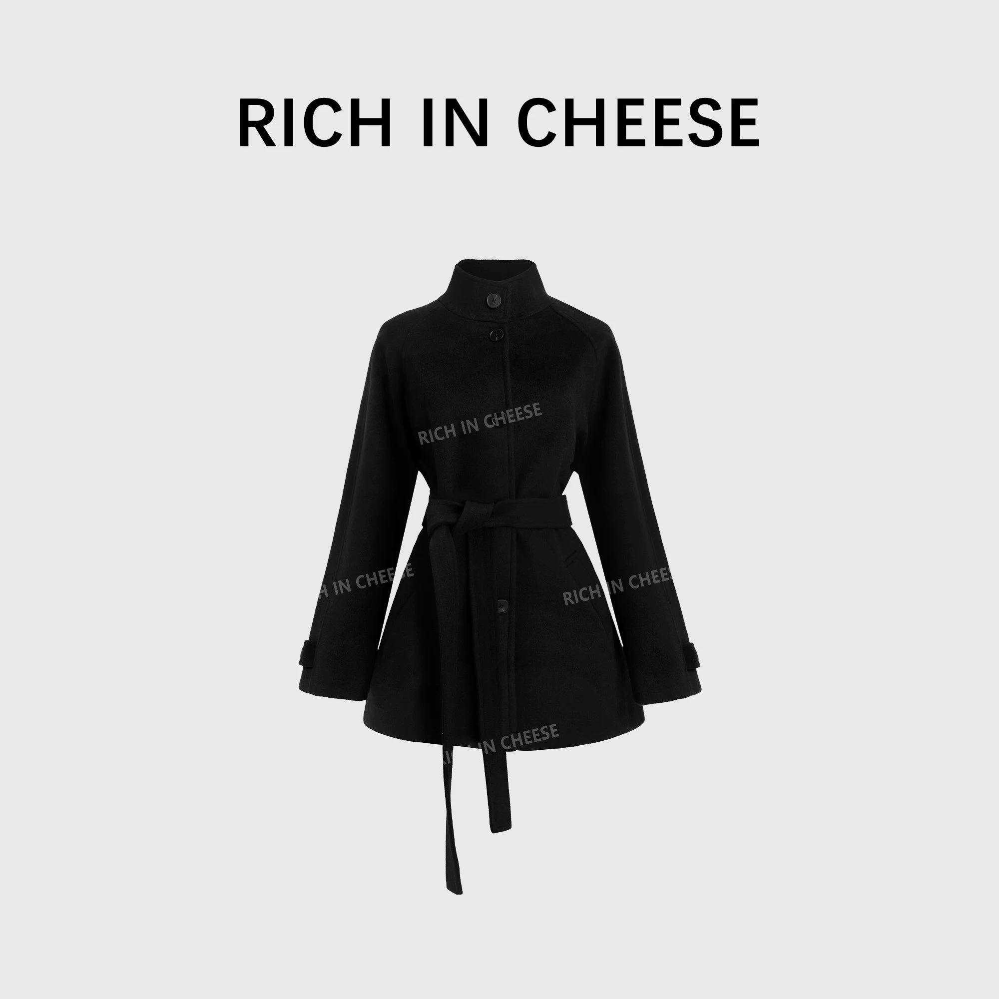RICH IN CHEESE Short Stand-up Collar Waist Jacket